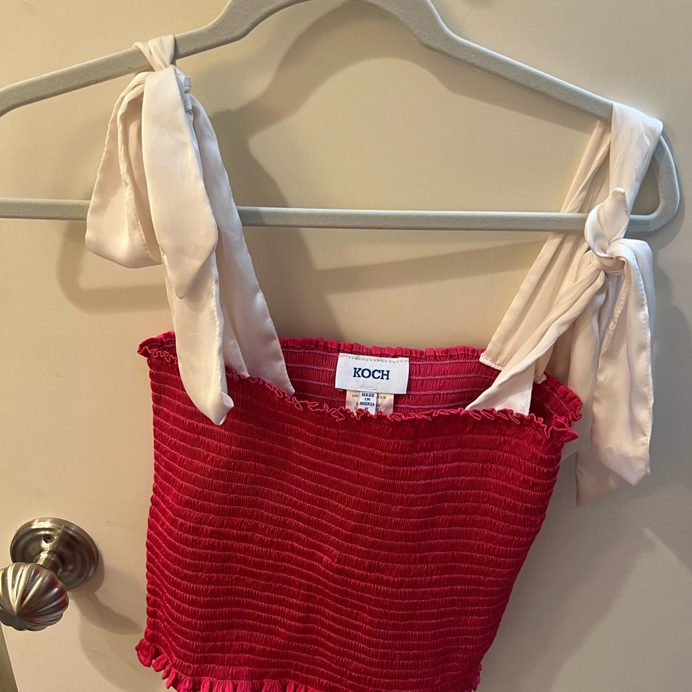 Redish pink Sleeveless Top with White Straps